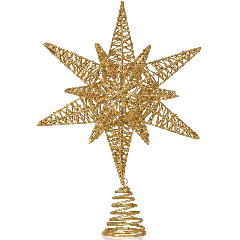 Ornativity Gold Star Tree Topper â€“ Christmas Gold 3D Glitter Star Ornament Treetop Xmas Decor Holiday Decoration for Large Tree Toppers 16" - Image 1